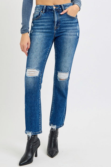 Full Size High Rise Distressed Crop Straight Jeans