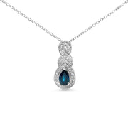 Bids.com .925 Sterling Silver 6x4mm Pear Sapphire and Diamond Accent Infinity Drop 18" Pendant Necklace (H-I Color, SI1-SI2 Clarity) Necklaces