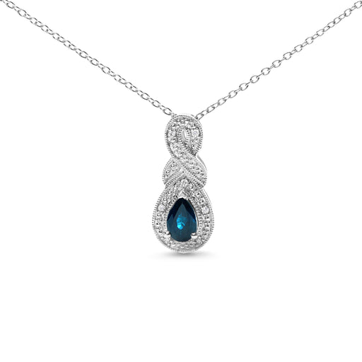 Bids.com .925 Sterling Silver 6x4mm Pear Sapphire and Diamond Accent Infinity Drop 18" Pendant Necklace (H-I Color, SI1-SI2 Clarity) Necklaces