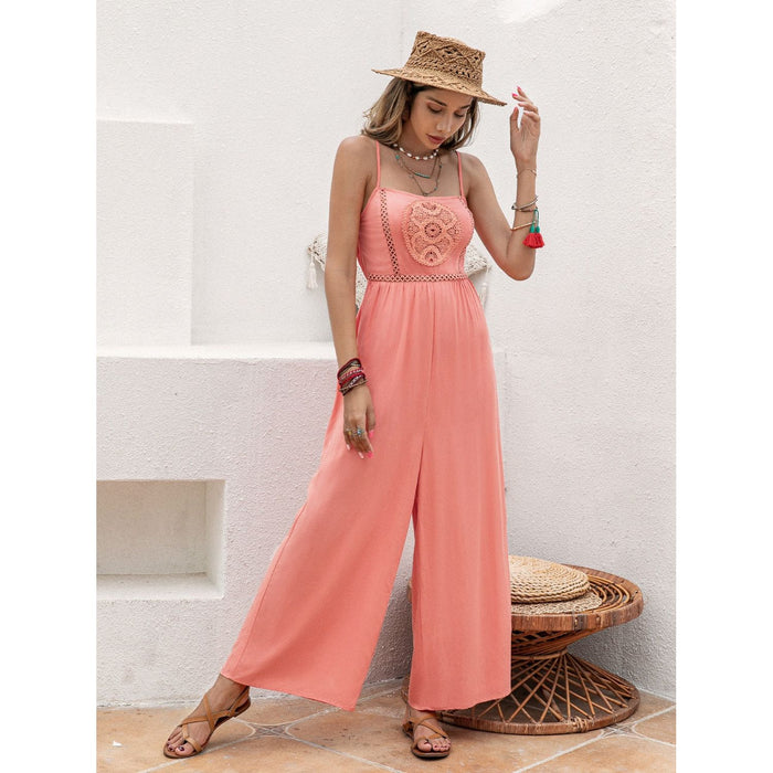 Openwork Spaghetti Strap Wide Leg Jumpsuit