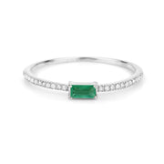 Bids.com 0.18 Carat Genuine Zambian Emerald and White Diamond 14K White Gold Ring Rings