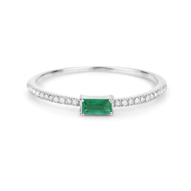 Bids.com 0.18 Carat Genuine Zambian Emerald and White Diamond 14K White Gold Ring Rings