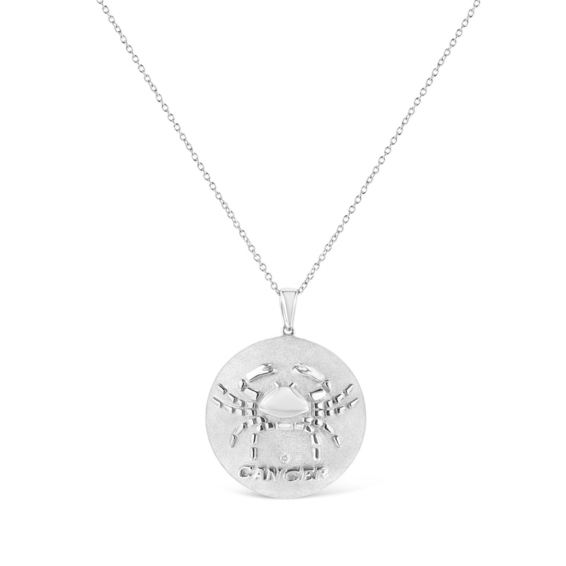 Bids.com .925 Sterling Silver Diamond Accent Cancer Zodiac Design 18" Pendant Necklace Medallion (K-L Color, I1-I2 Clarity) Necklaces