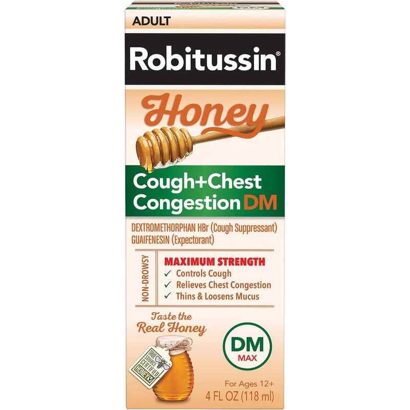 Robitussin Robitussin Cough + Chest Congestion DM Max - Adult Maximum Strength, Real Honey, 4 Fl Oz Health & Beauty
