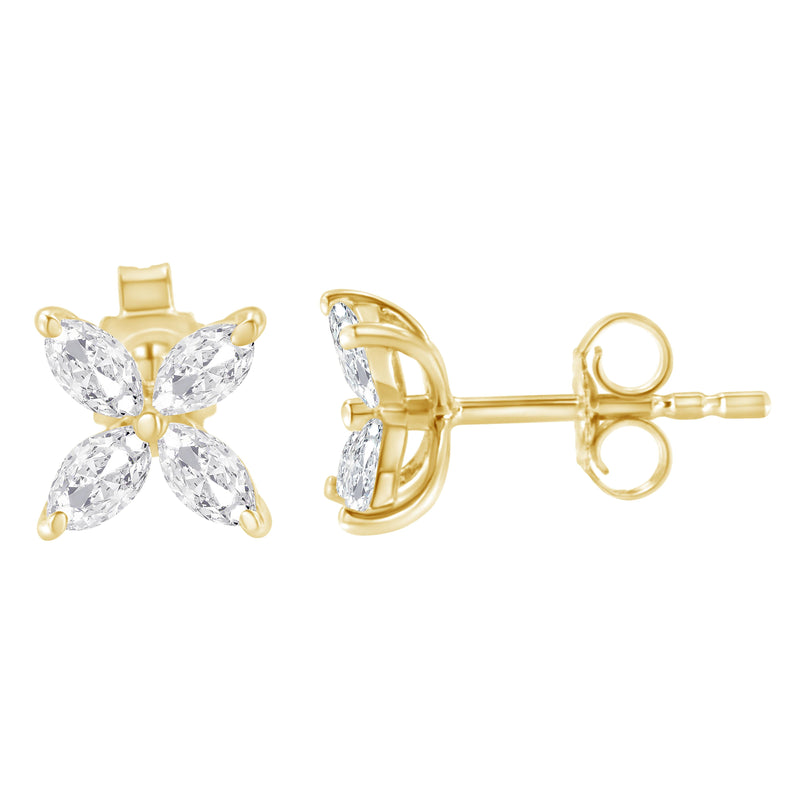 Bids.com 14K White Gold 1/2 Cttw Marquise Diamond 8 Stone Floral Leaf Stud Earrings (H-I Color, SI1-SI2 Clarity) Earrings