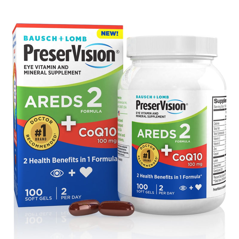 PreserVision PreserVision AREDS 2 Eye Vitamins With CoQ10 For Heart Health, Lutein, Zeaxanthin, Vitamin C & E, Zinc, Copper, 100 Softgels Vitamins & Supplements White Smoke
