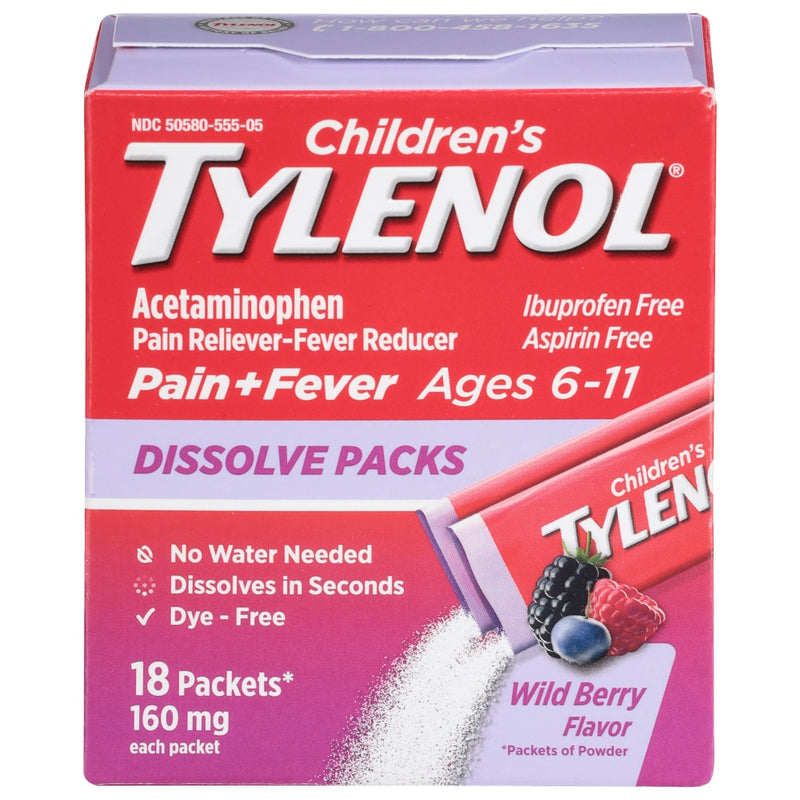 Children's Tylenol Children's Tylenol Dissolve Packs, Pain & Fever Relief, Wild Berry, 18 Count Medicine & Drugs