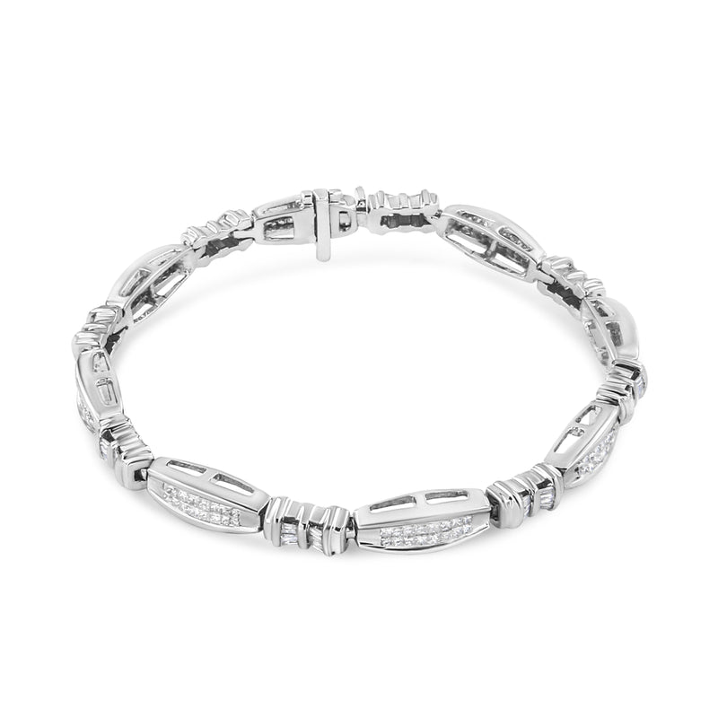 Bids.com 14K White Gold 2.0 Cttw Channel-Set Alternating Baguette and Princess-Cut Diamond Link Bracelet (H-I Color, SI2-I1 Clarity) - Size 7 Bracelets