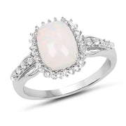 Bids.com 1.55 Carat Genuine Ethiopian Opal and White Topaz .925 Sterling Silver Ring Rings
