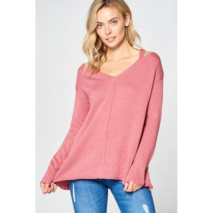 SOLID LIGHT KNIT V NECK SWEATER