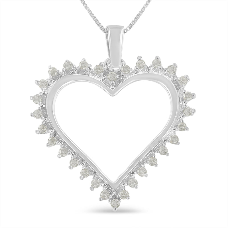 Bids.com .925 Sterling Silver 1/4 cttw 3-Prong Diamond Open Heart 18" Pendant Necklace (I-J Color, I3 Clarity) Necklaces