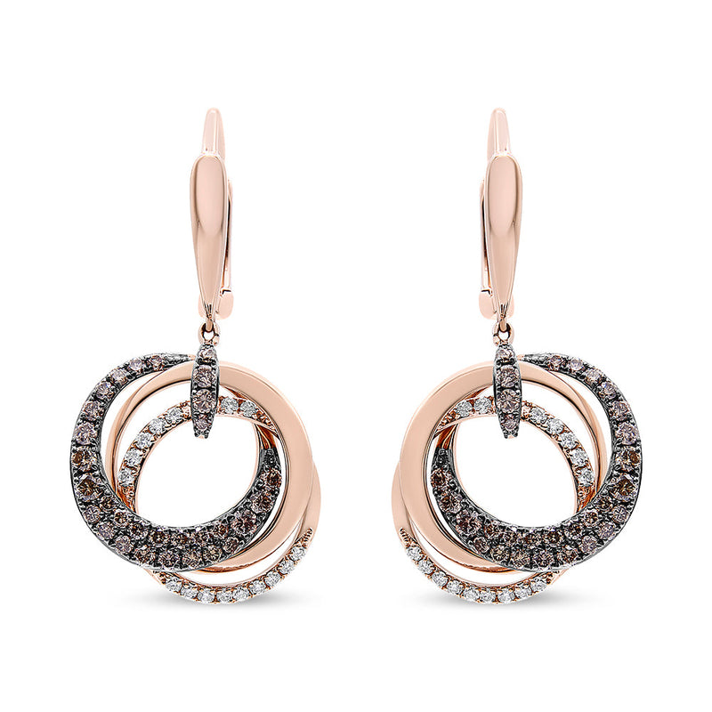 Bids.com 14K Rose Gold 1.00 Cttw White and Brown Diamond Intertwining Hoops and Circle Dangle Earrings (H-I/Brown Color, SI1-SI2 Clarity) Earrings
