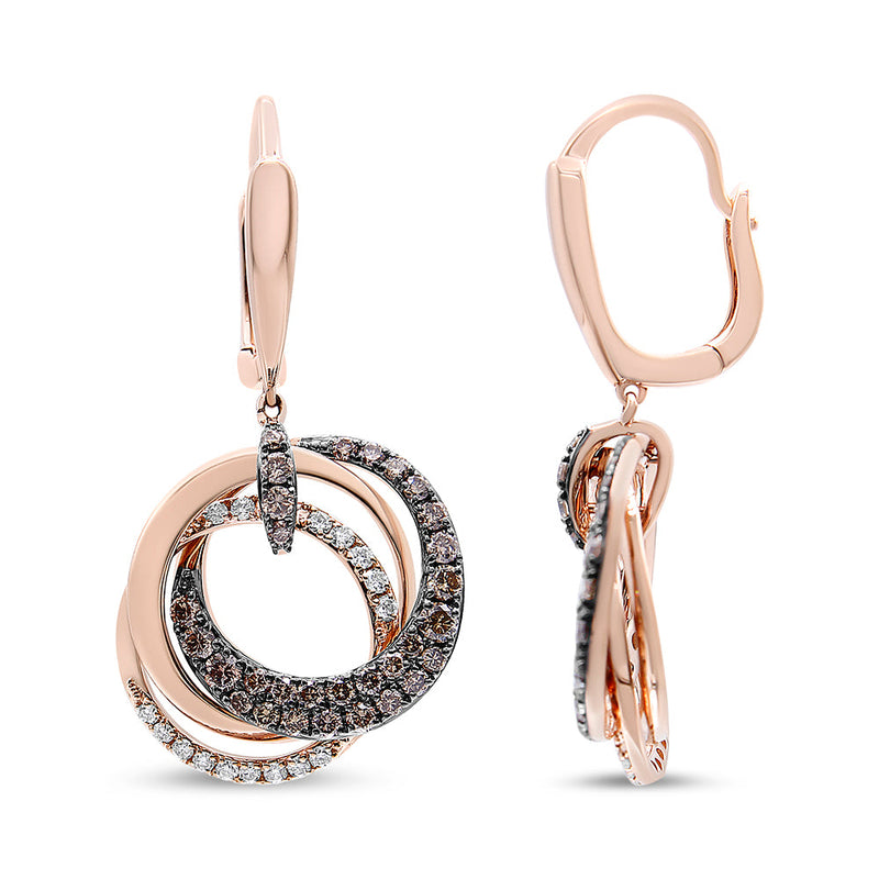 Bids.com 14K Rose Gold 1.00 Cttw White and Brown Diamond Intertwining Hoops and Circle Dangle Earrings (H-I/Brown Color, SI1-SI2 Clarity) Earrings
