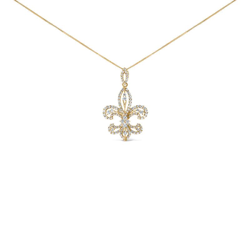 Bids.com 14K Yellow Gold 1.00 Cttw Round Diamond Fleur De Lis 18" Pendant Necklace (H-I Color, SI2-I1 Clarity) Necklaces