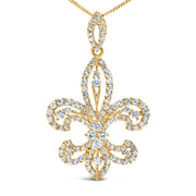 Bids.com 14K Yellow Gold 1.00 Cttw Round Diamond Fleur De Lis 18" Pendant Necklace (H-I Color, SI2-I1 Clarity) Necklaces