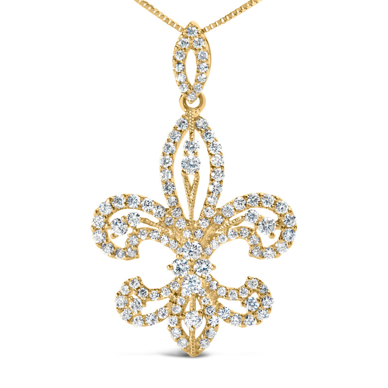Bids.com 14K Yellow Gold 1.00 Cttw Round Diamond Fleur De Lis 18" Pendant Necklace (H-I Color, SI2-I1 Clarity) Necklaces