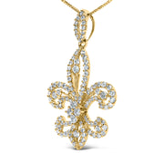 Bids.com 14K Yellow Gold 1.00 Cttw Round Diamond Fleur De Lis 18" Pendant Necklace (H-I Color, SI2-I1 Clarity) Necklaces