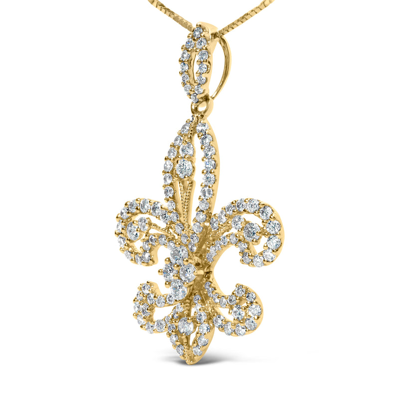 Bids.com 14K Yellow Gold 1.00 Cttw Round Diamond Fleur De Lis 18" Pendant Necklace (H-I Color, SI2-I1 Clarity) Necklaces