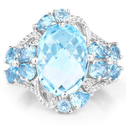 Bids.com 9.50 Carat Genuine Blue Topaz and Swiss Blue Topaz .925 Sterling Silver Ring Rings