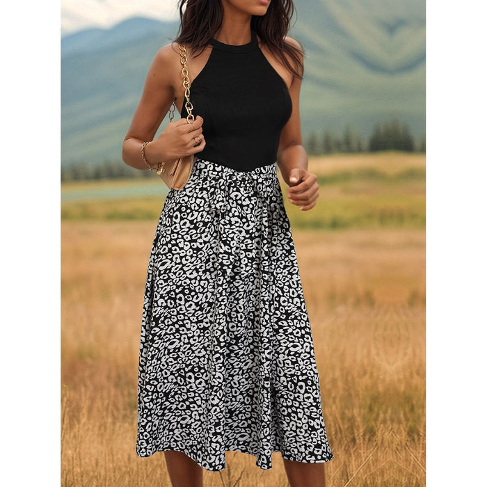 Leopard Halter Neck Midi Dress