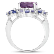 Bids.com 4.88 Carat Genuine Amethyst and Tanzanite .925 Sterling Silver Ring Rings