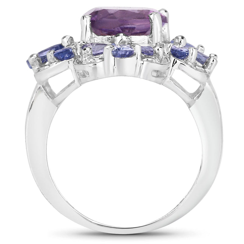 Bids.com 4.88 Carat Genuine Amethyst and Tanzanite .925 Sterling Silver Ring Rings