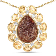 Bids.com 14K Yellow Gold Plated 5.14 Carat Genuine Red Droozi and Citrine .925 Sterling Silver Pendant Pendants