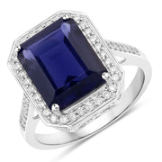 Bids.com 3.70 Carat Genuine Iolite and White Diamond 14K White Gold Ring Rings