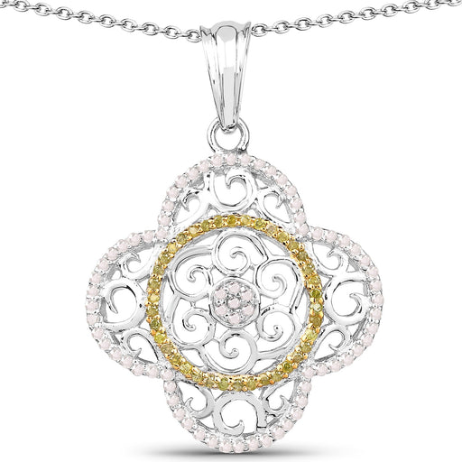 Bids.com 0.57 Carat Genuine White Diamond and Yellow Diamond .925 Sterling Silver Pendant Pendants