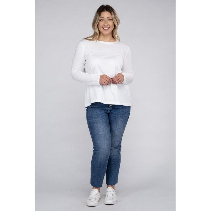 Plus Cotton Crew Neck Long Sleeve T-Shirt