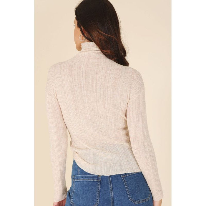 Wool blended mock neck sheer sweater