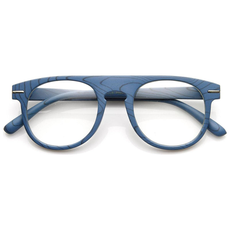 zeroUV Artistic Wood Print Indie Key Hole Flat Top Round Clear Lens Glasses 9152 Glasses
