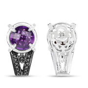 Bids.com 3.61 Carat Genuine Amethyst, Black Diamond and White Diamond .925 Sterling Silver Earrings Earrings