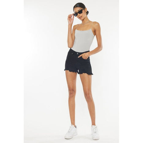 High Rise Black Denim Shorts