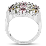 Bids.com 6.74 Carat Genuine Brown Tourmaline, Pink Tourmaline & Green Tourmaline .925 Sterling Silver Ring Rings