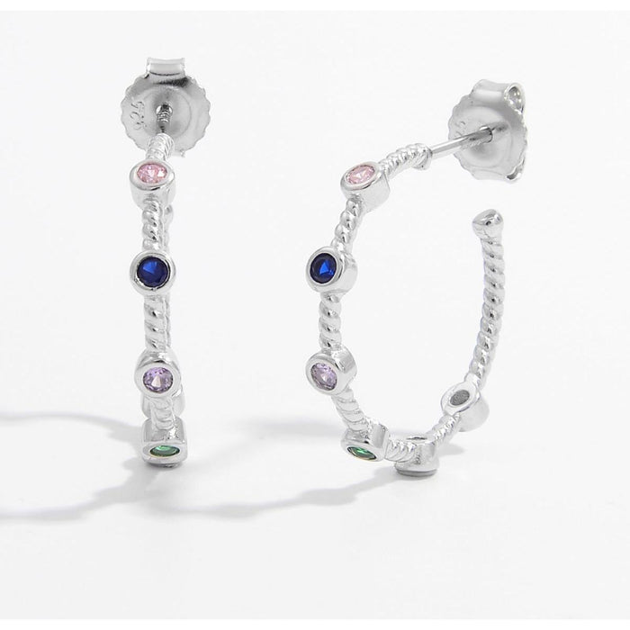 925 Sterling Silver Zircon C-Hoop Earrings