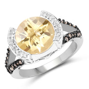 Bids.com 3.64 Carat Genuine Citrine, Champagne Diamond and White Diamond .925 Sterling Silver Ring Rings