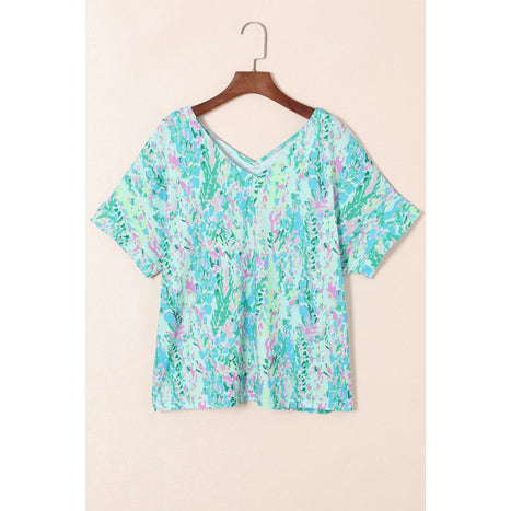 Printed V-Neck Short Sleeve T-Shirt