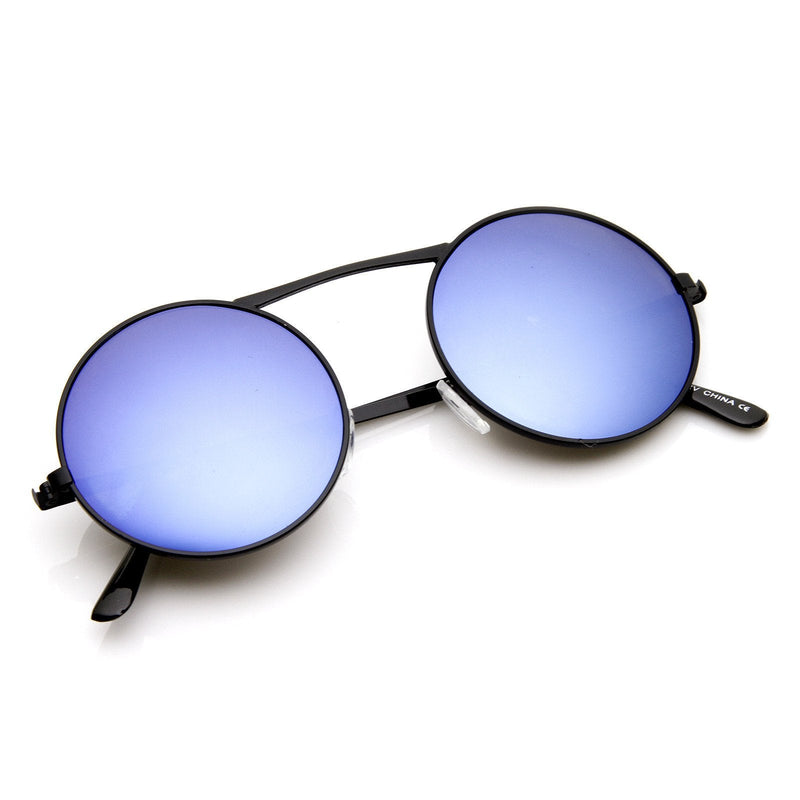 zeroUV Large Retro Round Steampunk Mirrored Lens Sunglasses 8759 Sunglasses