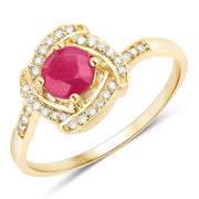 Bids.com 0.63 Carat Genuine Ruby and White Diamond 14K Yellow Gold Ring Rings