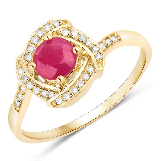 Bids.com 0.63 Carat Genuine Ruby and White Diamond 14K Yellow Gold Ring Rings