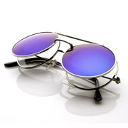 zeroUV Steampunk Mirrored Lens Round Circle Flip Up Frame Sunglasses 8794 Sunglasses