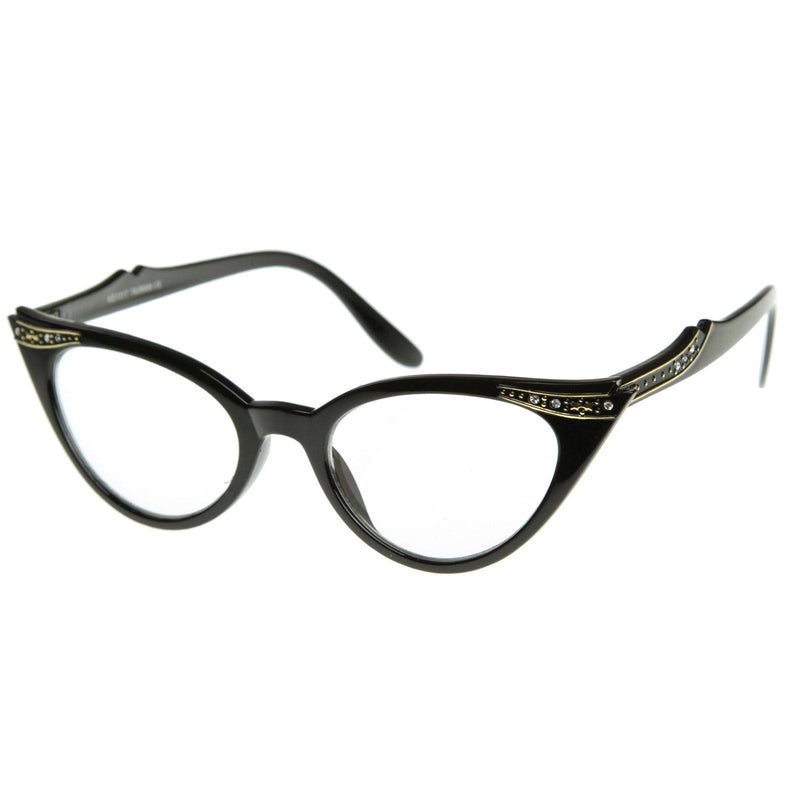 zeroUV Vintage 1950s Fashion Clear Lens Glasses Rhinestones 8434 Glasses