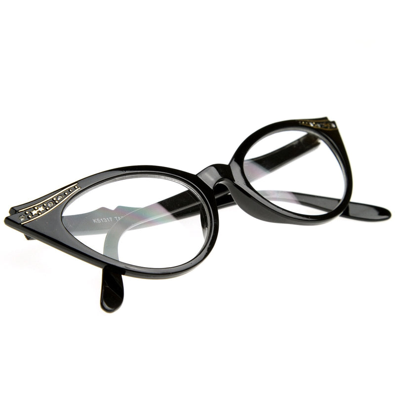 zeroUV Vintage 1950s Fashion Clear Lens Glasses Rhinestones 8434 Glasses