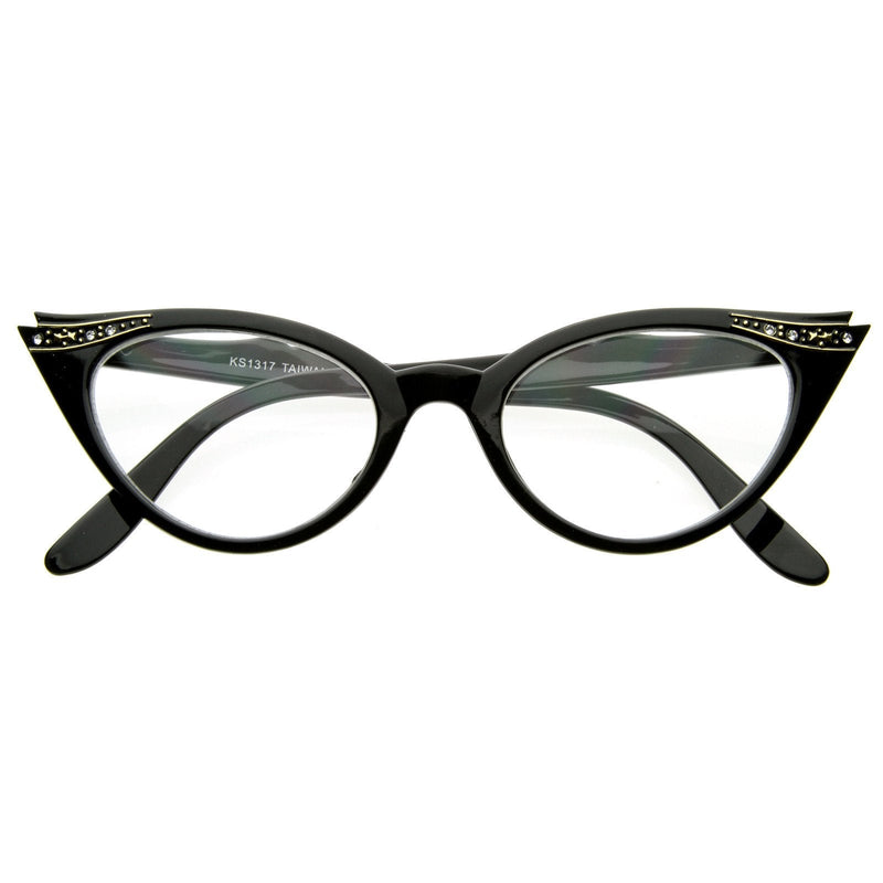 zeroUV Vintage 1950s Fashion Clear Lens Glasses Rhinestones 8434 Glasses