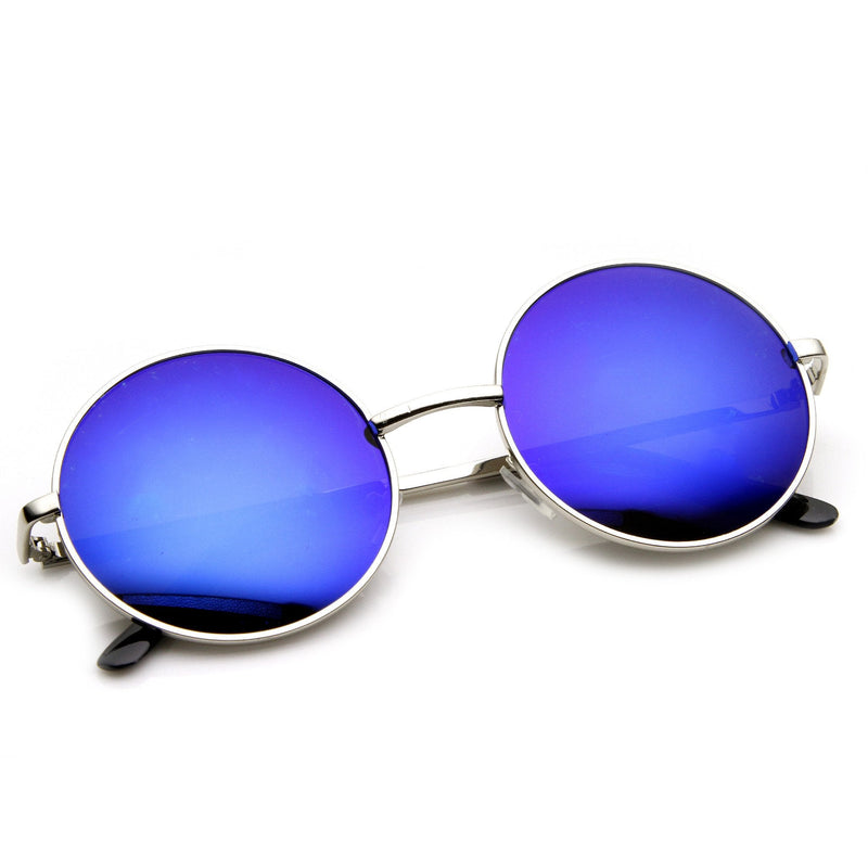 zeroUV Retro Flash Color Mirror Lens Round Metal Sunglasses 9203 Sunglasses