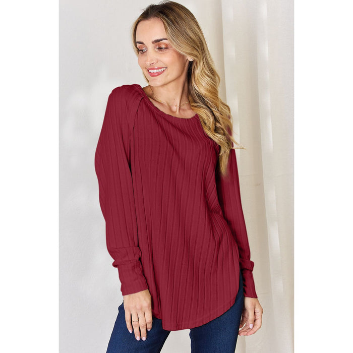 Basic Bae Ribbed Round Neck Slit T-Shirt