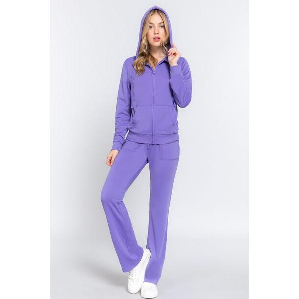 ACTIVE BASIC French Terry Zip Up Hoodie and Drawstring Pants Set