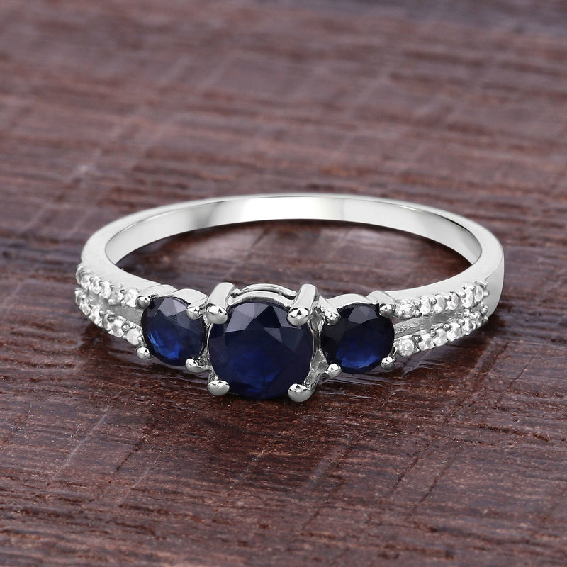 Bids.com 1.08 Carat Genuine Blue Sapphire and White Diamond 14K White Gold Ring Rings