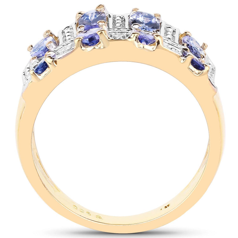 Bids.com 14K Yellow Gold Plated 1.68 Carat Genuine Tanzanite .925 Sterling Silver Ring Rings